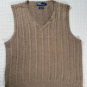 Vintage Polo Ralph Lauren Brown Cable Knit Sweater Vest Mens Size M